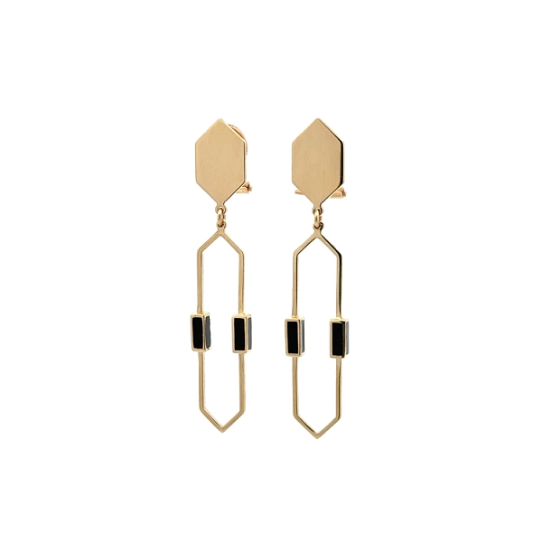 Gold Pendant Earrings with Enamel