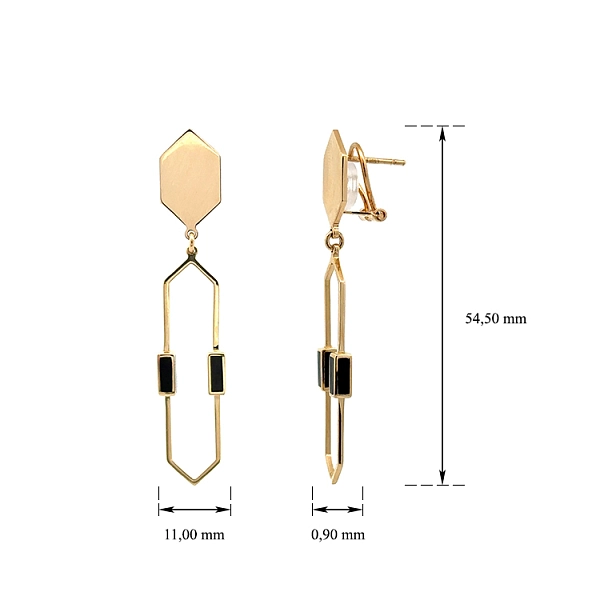 Gold Pendant Earrings with Enamel