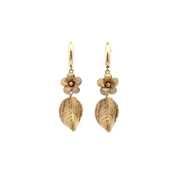 Gold Pendant Earrings Inspired by Nature - Flower and Leaf