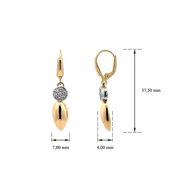 Pendant Earrings with Zircones in Gold