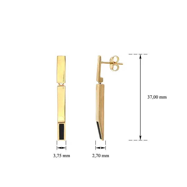 Gold Pendant Earrings with Enamel