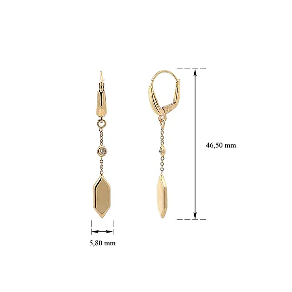 Gold dangle earrings with Zircons