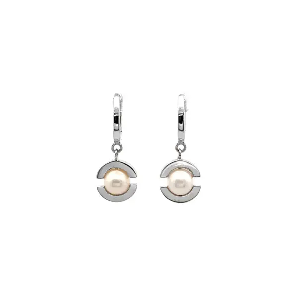 White Gold Pearl Earrings