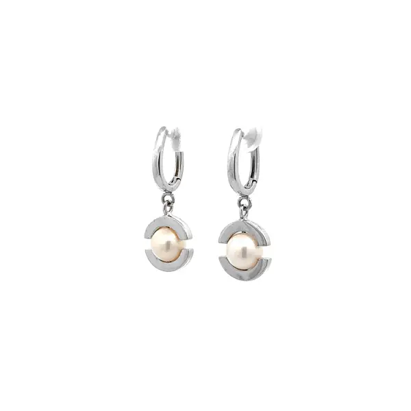 White Gold Pearl Earrings