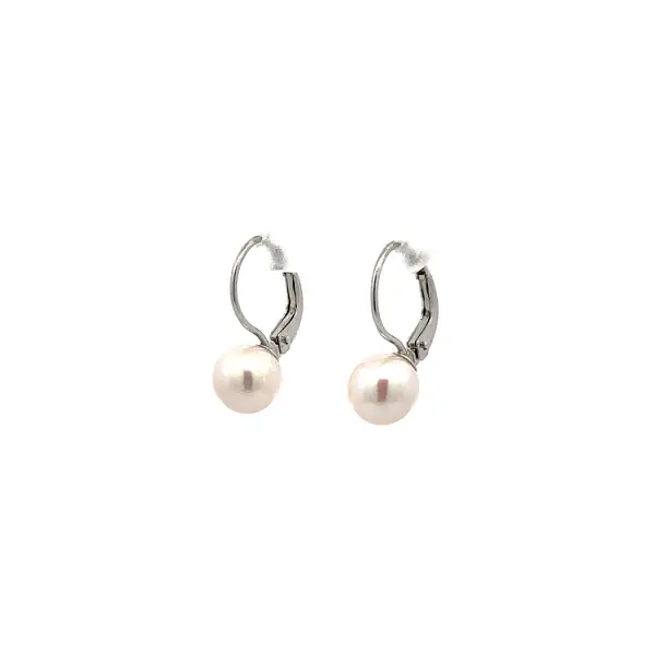 White Gold Pearl Earrings