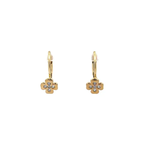 Gold Earrings Quatrefoil with Zircons