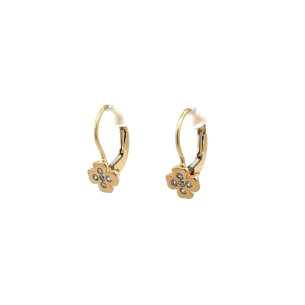 Gold Earrings Quatrefoil with Zircons