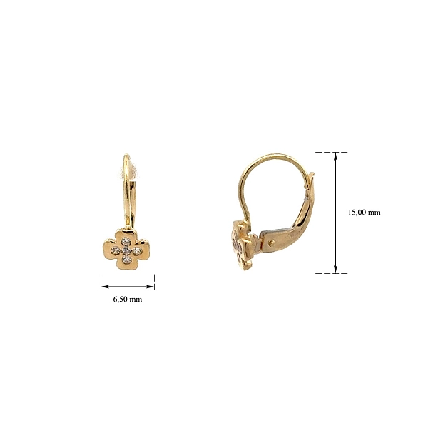 Gold Earrings Quatrefoil with Zircons