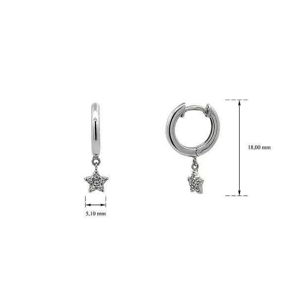 Earrings Starfish with Zircons in White Gold