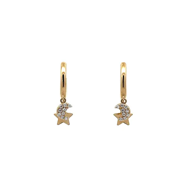 Gold Earrings Crescent and Star with Zircons