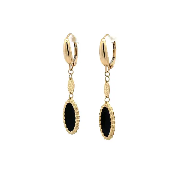 Luxury Gold Earrings with Oval Black Stone and Delicate Details