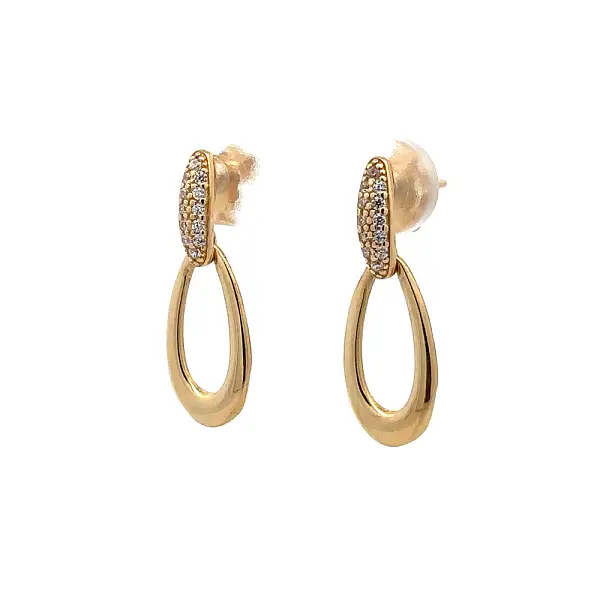 Gold dangle earrings with Zircons