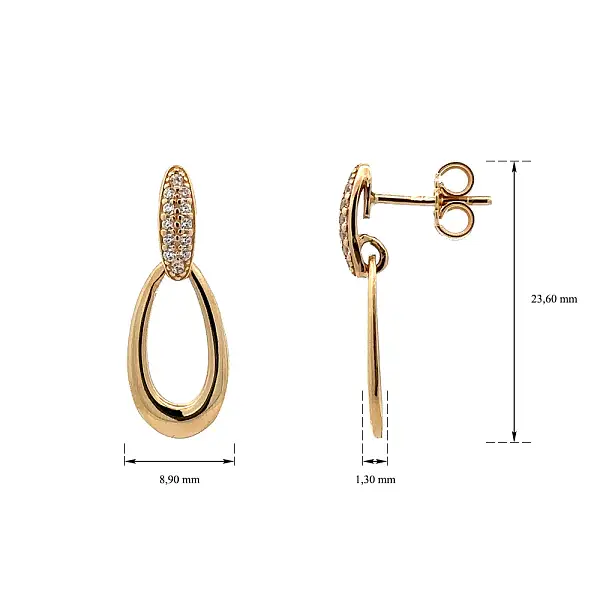 Gold dangle earrings with Zircons