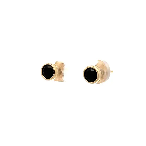 Gold Pecek Earrings with Black Stone