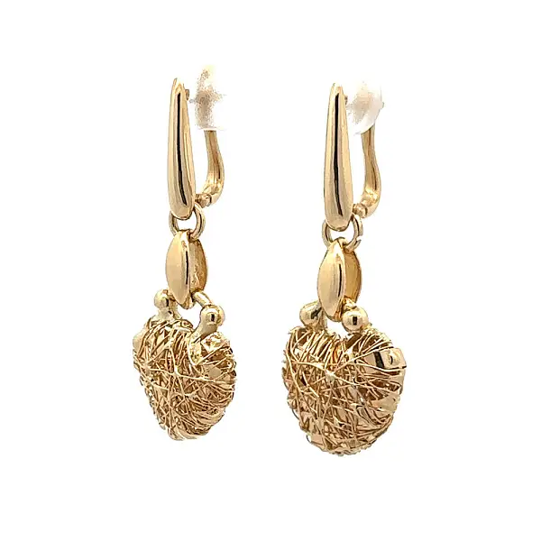 Gold Hanging Heart Earrings
