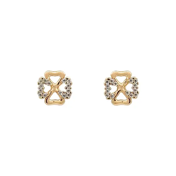 Gold Pecek Earrings Quatrefoil with Zirconias