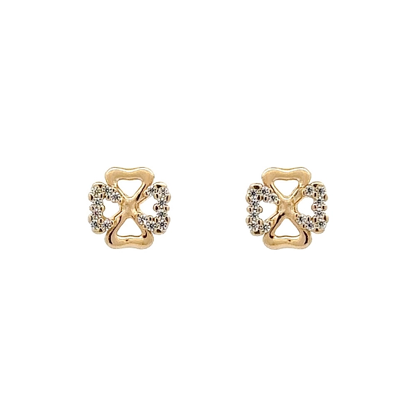 Gold Pecek Earrings Quatrefoil with Zirconias