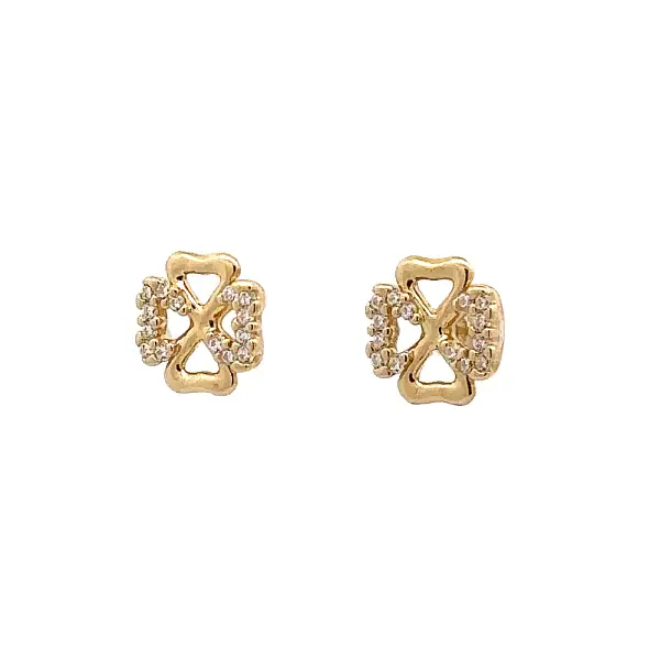 Gold Pecek Earrings Quatrefoil with Zirconias