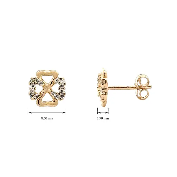 Gold Pecek Earrings Quatrefoil with Zirconias