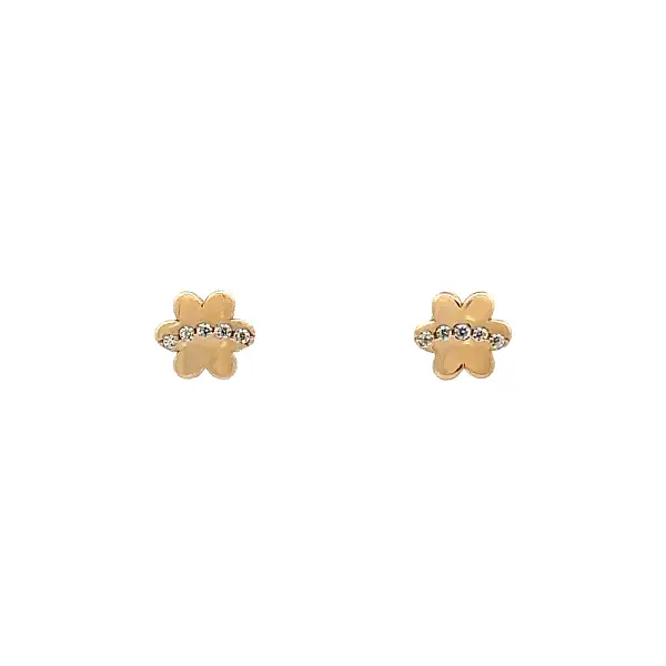 Gold Pecek Earrings Flower with Zircones