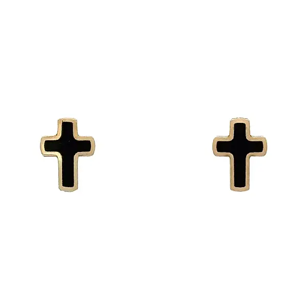 Gold Pecek Earrings Cross with Enamel