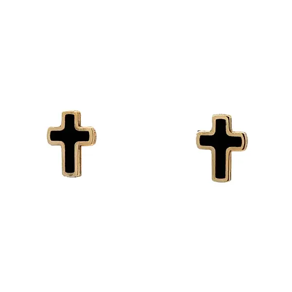 Gold Pecek Earrings Cross with Enamel