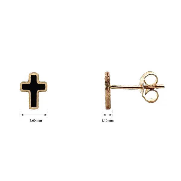 Gold Pecek Earrings Cross with Enamel