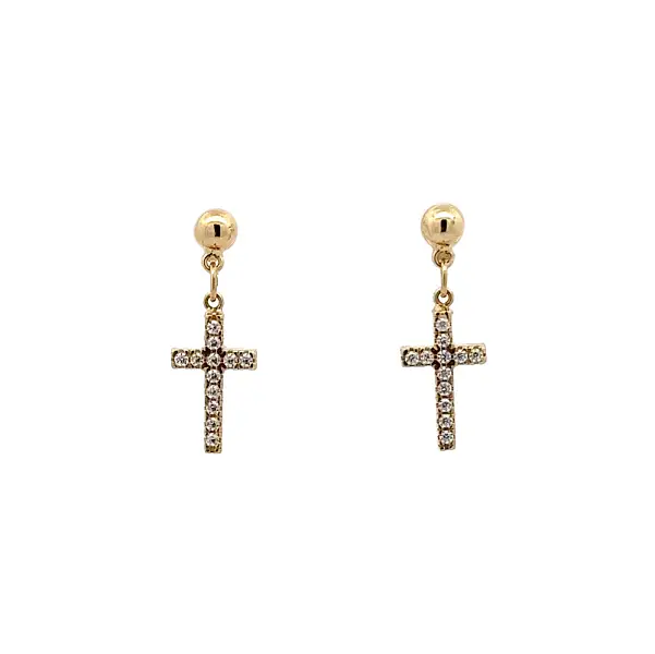 Gold Earrings Cross with Zircons