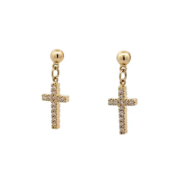 Gold Earrings Cross with Zircons