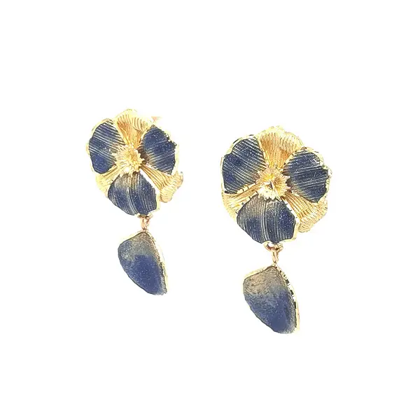 Gold Earrings with Enamel