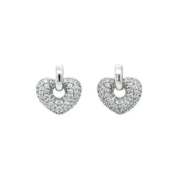 Earrings Heart with Zircones in White Gold
