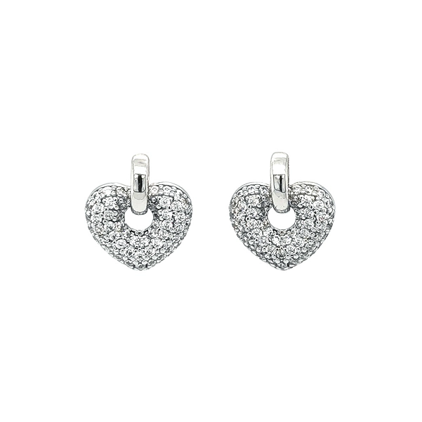 Earrings Heart with Zircones in White Gold