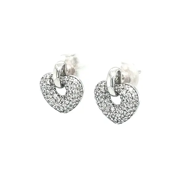 Earrings Heart with Zircones in White Gold