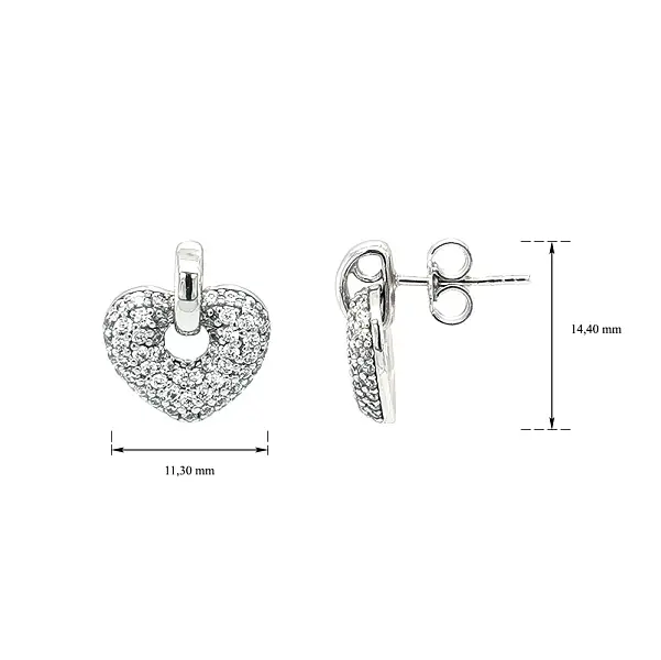 Earrings Heart with Zircones in White Gold