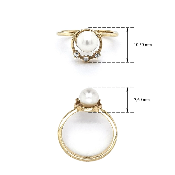 Gold Ring with Pearl and Zircones