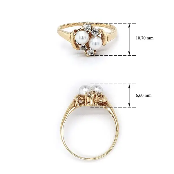 Gold Ring with Pearls and Zircons