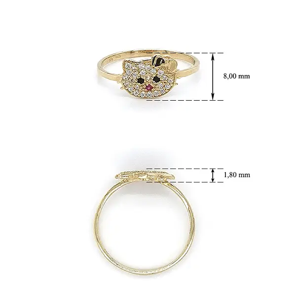 Gold Ring Hello Kitty with Zircons