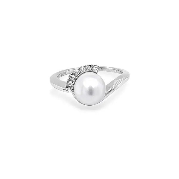Gold Ring with Pearl and Zircones