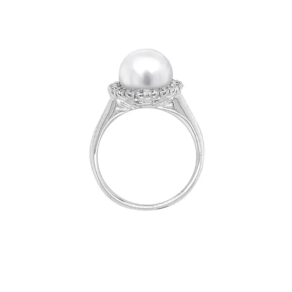 Gold Ring with Pearl and Zircones