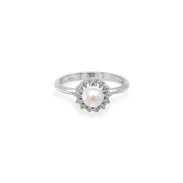 Gold Ring with Pearl and Zircones