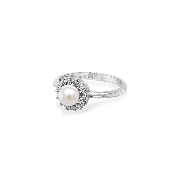 Gold Ring with Pearl and Zircones