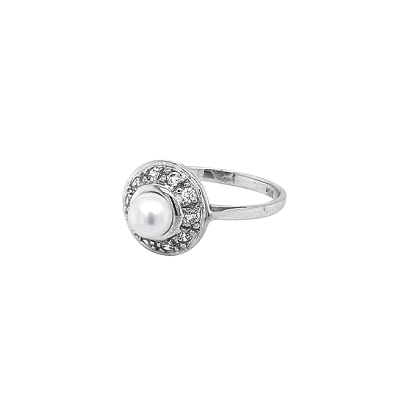 Gold Ring with Pearl and Zircones