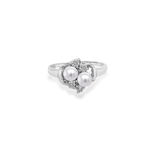 Gold Ring with Pearl and Zircones