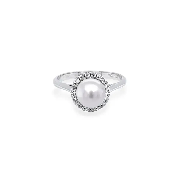 Gold Ring with Pearl and Zircones