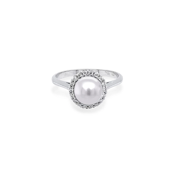 Gold Ring with Pearl and Zircones
