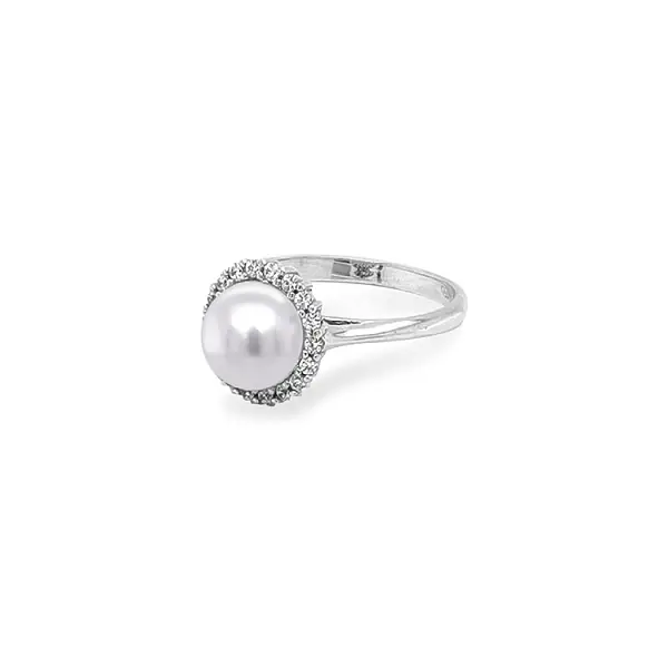 Gold Ring with Pearl and Zircones