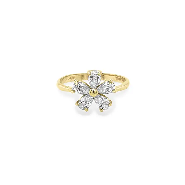 Gold Ring Flower with Zircons