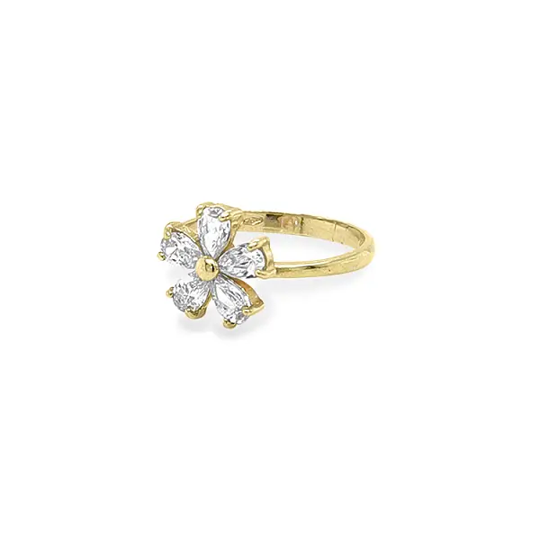 Gold Ring Flower with Zircons