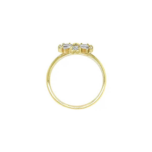 Gold Ring Flower with Zircons