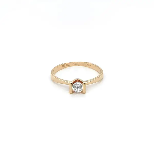 Gold Engagement Ring with Zircon